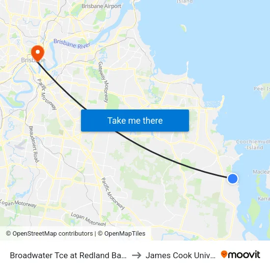 Broadwater Tce at Redland Bay Shops to James Cook University map