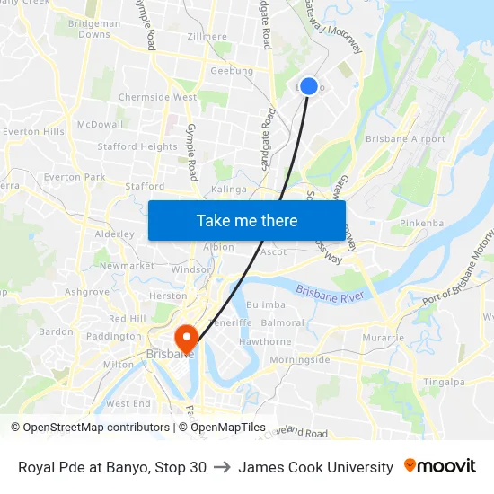 Royal Pde at Banyo, Stop 30 to James Cook University map