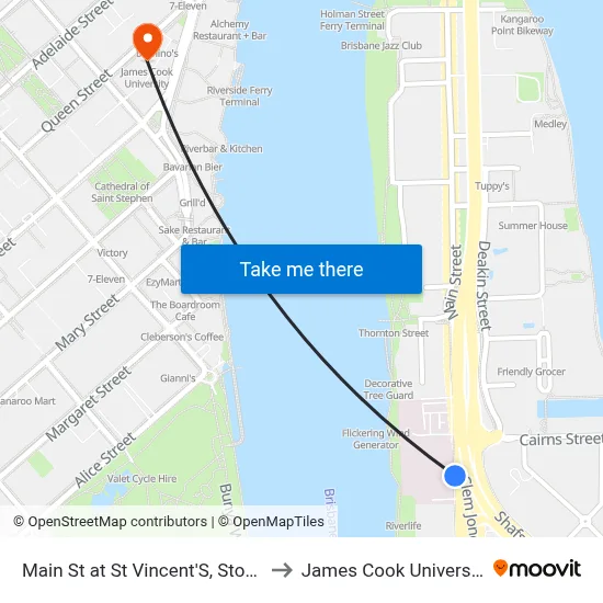 Main St at St Vincent'S, Stop 7 to James Cook University map