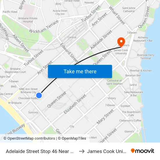 Adelaide Street Stop 46 Near George St to James Cook University map