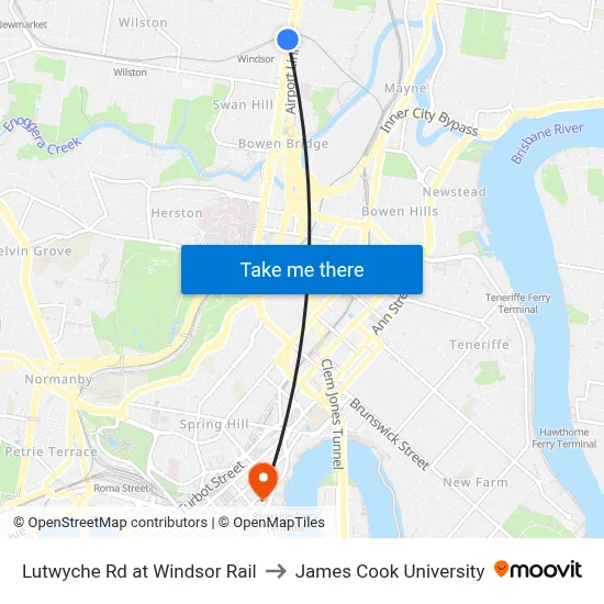 Lutwyche Rd at Windsor Rail to James Cook University map