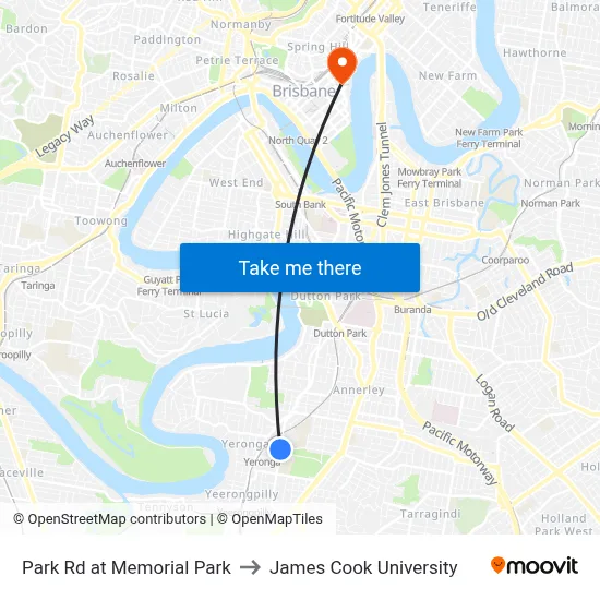 Park Rd at Memorial Park to James Cook University map