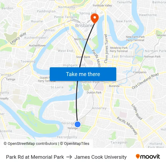 Park Rd at Memorial Park to James Cook University map