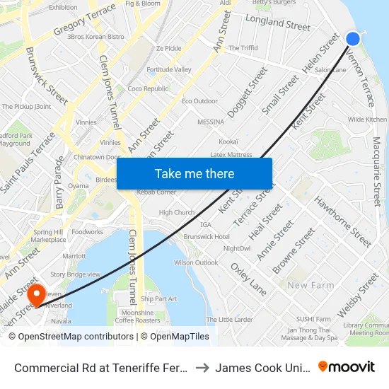 Commercial Rd at Teneriffe Ferry, Stop 16 to James Cook University map