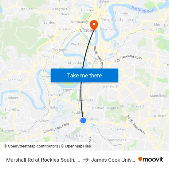 Marshall Rd at Rocklea South, Stop 41 to James Cook University map