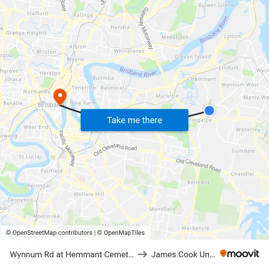 Wynnum Rd at Hemmant Cemetery, Stop 44 to James Cook University map