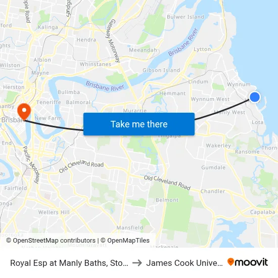 Royal Esp at Manly Baths, Stop 87a to James Cook University map