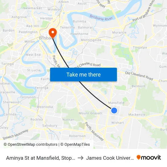 Aminya St at Mansfield, Stop 67a to James Cook University map