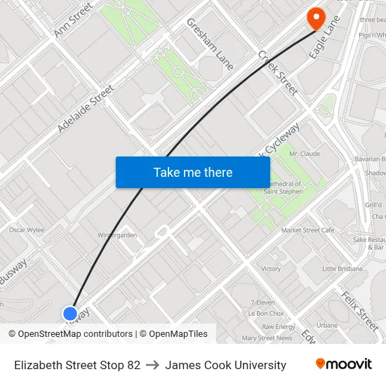 Elizabeth Street Stop 82 to James Cook University map