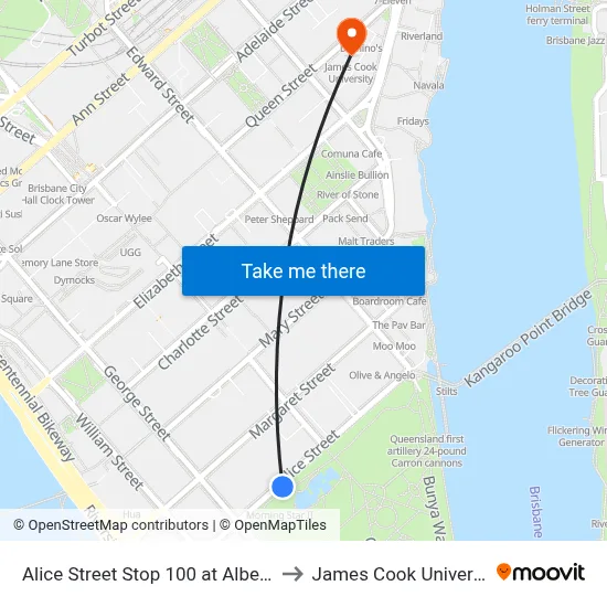 Alice Street Stop 100 at Albert St to James Cook University map