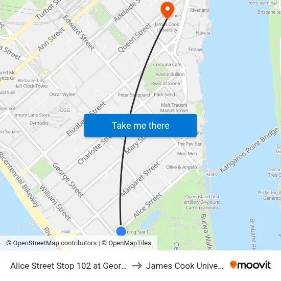 Alice Street Stop 102 at George St to James Cook University map