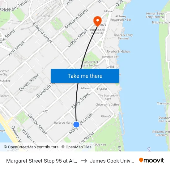 Margaret Street Stop 95 at Albert St to James Cook University map