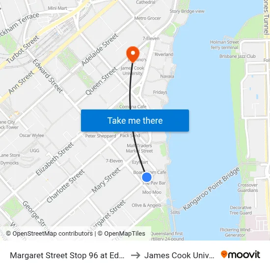 Margaret Street Stop 96 at Edward St to James Cook University map
