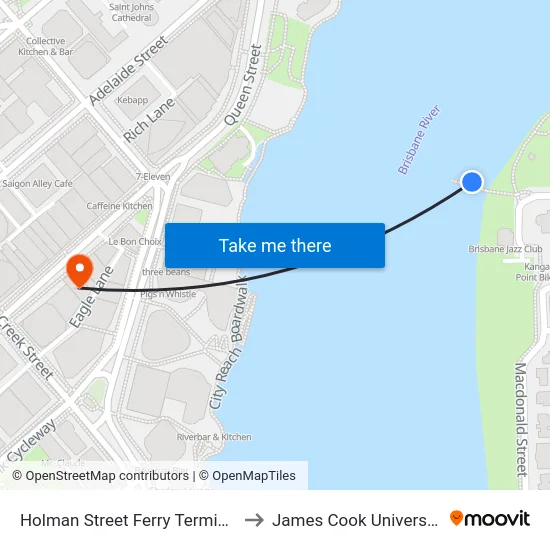 Holman Street Ferry Terminal to James Cook University map