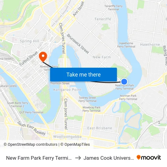 New Farm Park Ferry Terminal to James Cook University map