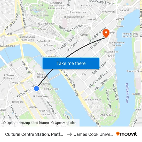 Cultural Centre Station, Platform 3 to James Cook University map