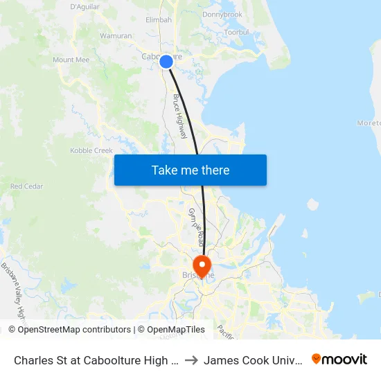 Charles St at Caboolture High School to James Cook University map