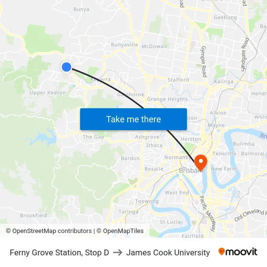 Ferny Grove Station, Stop D to James Cook University map