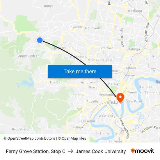 Ferny Grove Station, Stop C to James Cook University map