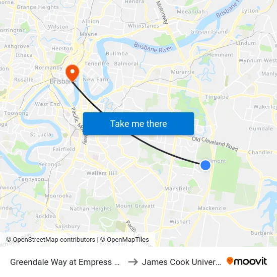 Greendale Way at Empress Drive to James Cook University map