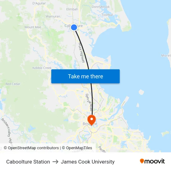 Caboolture Station to James Cook University map