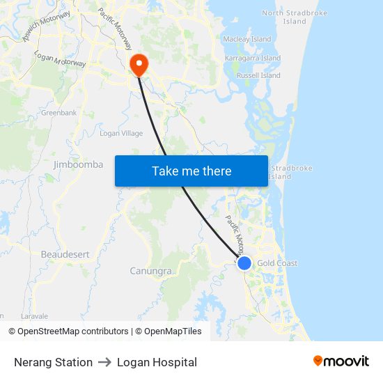 Nerang Station to Logan Hospital map