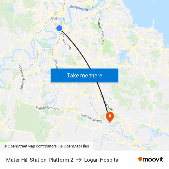 Mater Hill Station, Platform 2 to Logan Hospital map