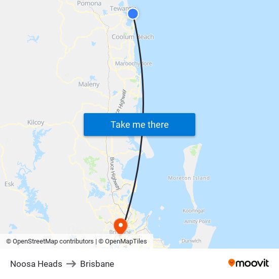 Noosa Heads to Brisbane map