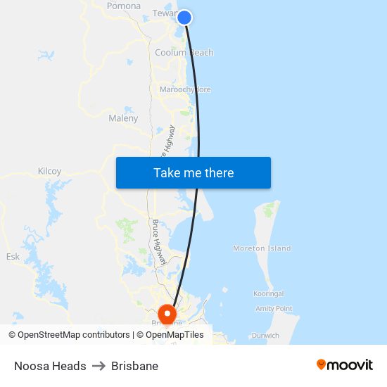 Noosa Heads to Brisbane map