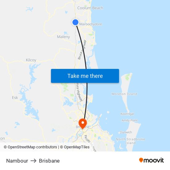 Nambour to Brisbane map