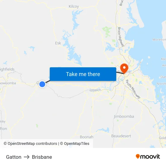Gatton to Brisbane map