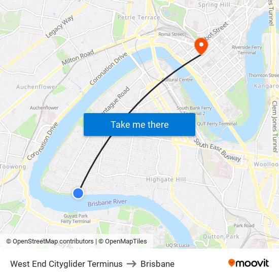 West End Cityglider Terminus to Brisbane map