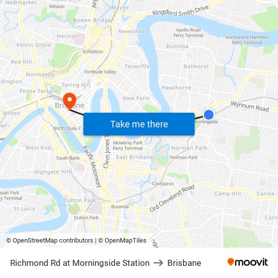 Richmond Rd at Morningside Station to Brisbane map