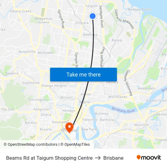 Beams Rd at Taigum Shopping Centre to Brisbane map