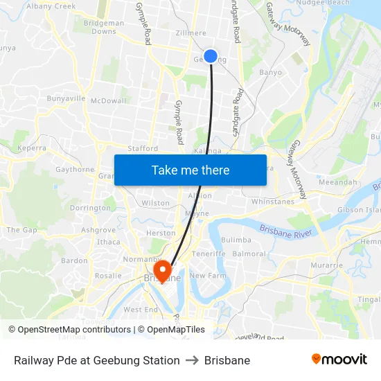 Railway Pde at Geebung Station to Brisbane map