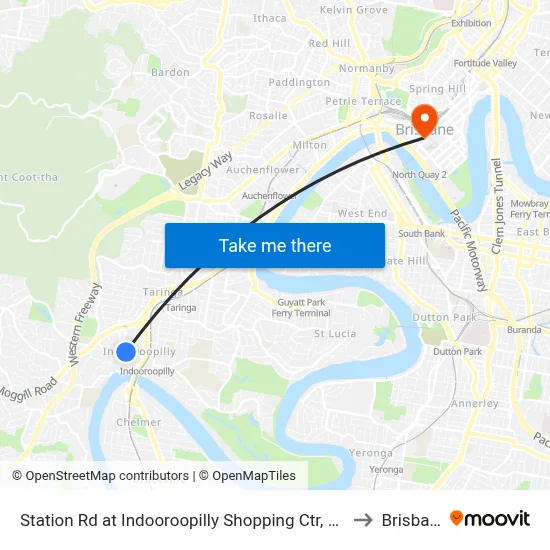 Station Rd at Indooroopilly Shopping Ctr, Stop D to Brisbane map