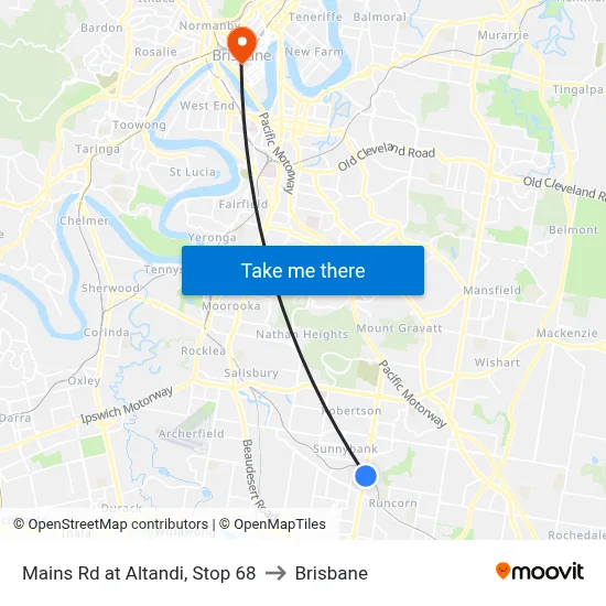 Mains Rd at Altandi, Stop 68 to Brisbane map
