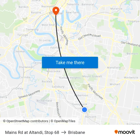 Mains Rd at Altandi, Stop 68 to Brisbane map