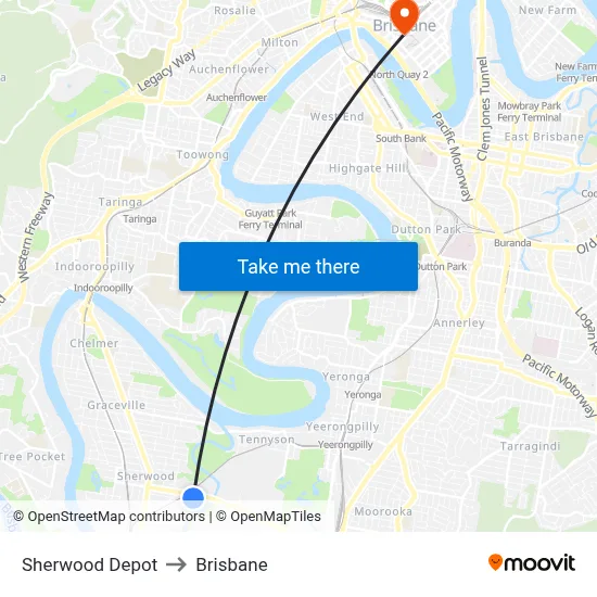 Sherwood Depot to Brisbane map