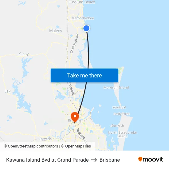 Kawana Island Bvd at Grand Parade to Brisbane map