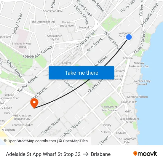 Adelaide St App Wharf St Stop 32 to Brisbane map
