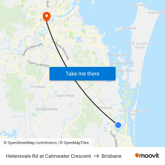 Helensvale Rd at Calmwater Crescent to Brisbane map