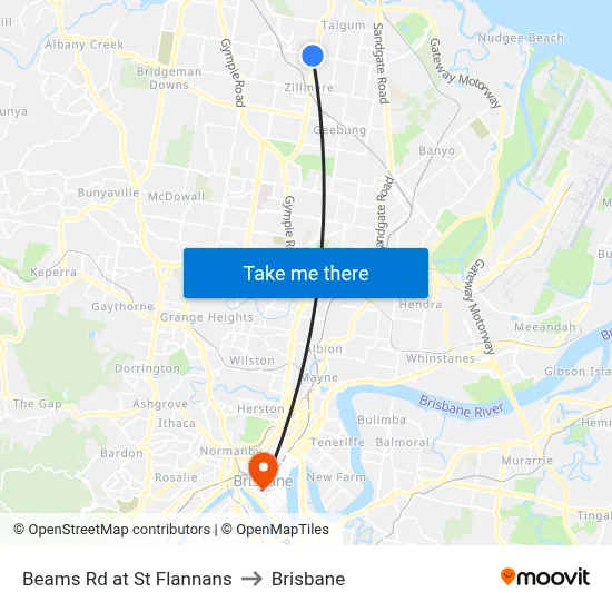 Beams Rd at St Flannans to Brisbane map