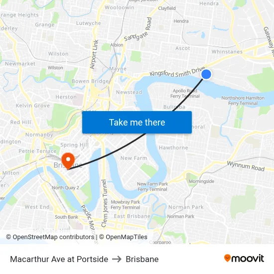 Macarthur Ave at Portside to Brisbane map