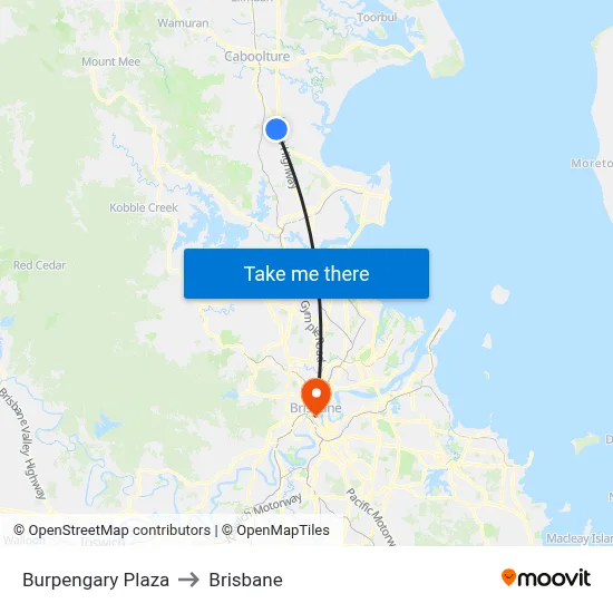 Burpengary Plaza to Brisbane map