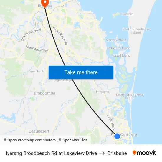 Nerang Broadbeach Rd at Lakeview Drive to Brisbane map