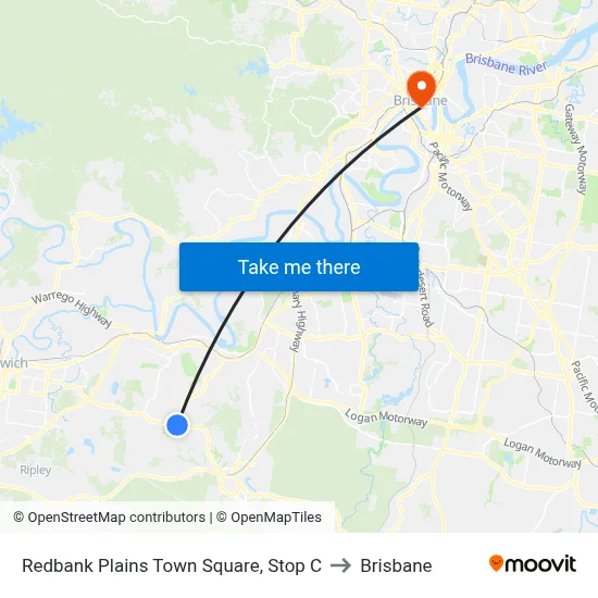 Redbank Plains Town Square, Stop C to Brisbane map
