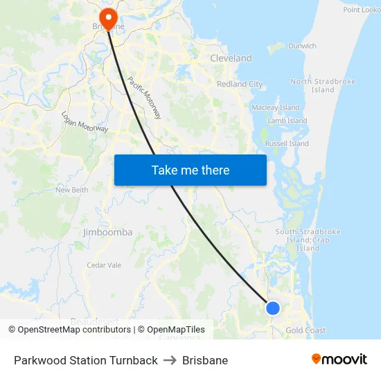 Parkwood Station Turnback to Brisbane map