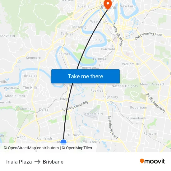 Inala Plaza to Brisbane map