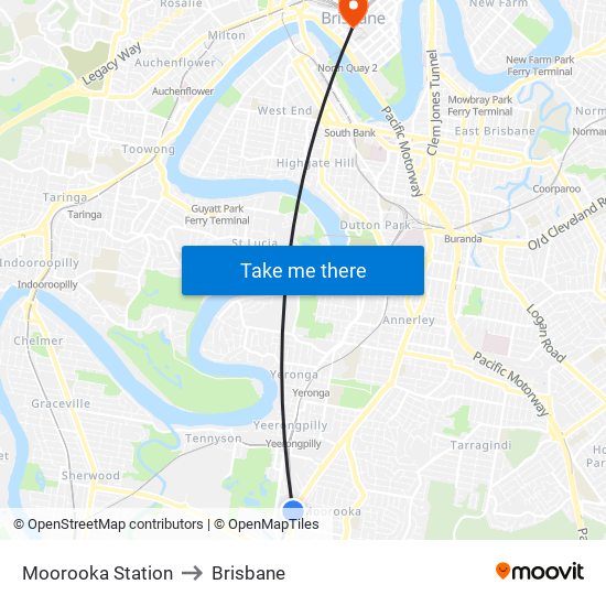 Moorooka Station to Brisbane map